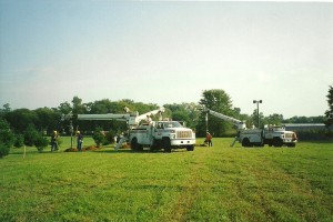 PP&L trucks help set the uprights at kidsgrove